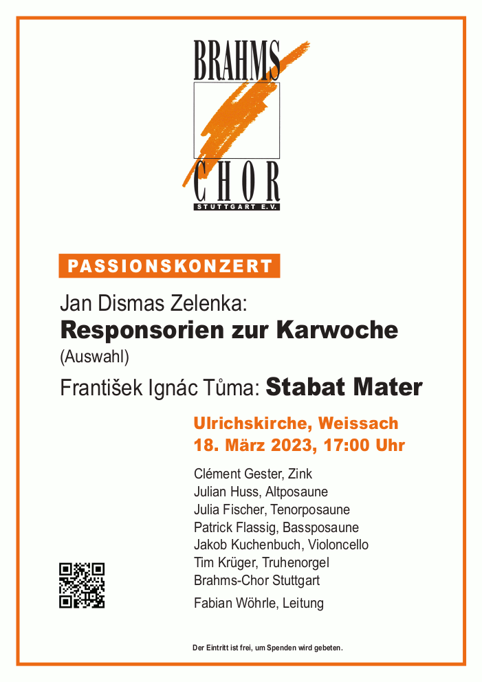 Plakat zum Konzert des Brahms-Chors Stuttgart am 18.03.2023 um 17:00 in der Ulrichskirche, Weissach